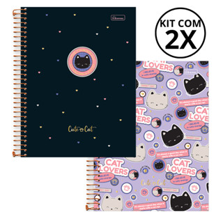 Kit Com 02 Caderno 10 Matérias Universitário Cut & Cat 160 Folhas - CADERSIL KITS:KIT 01 em Oferta na Shopee