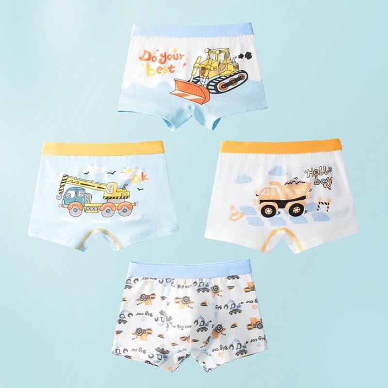 Crianças 4 Peças Meninos Calcinha Desenho Animado Algodão Respirável Boxer Cuecas