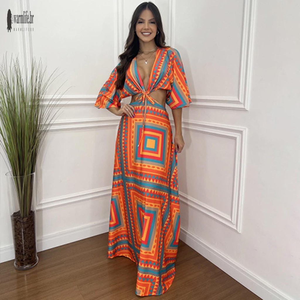 Vestido De Festa Longo De Praia Feminino , Respirável
