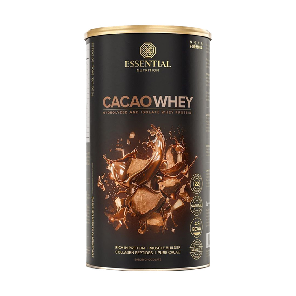 Cacao Whey Protein Essential Nutrition 840g Chocolate - 30 Doses em Oferta na Shopee