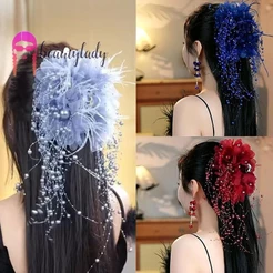 beautymakeup Feminino Malha Flor Pérolas sels Grampos De Cabelo Fofo Garras Acessórios Para O Novo