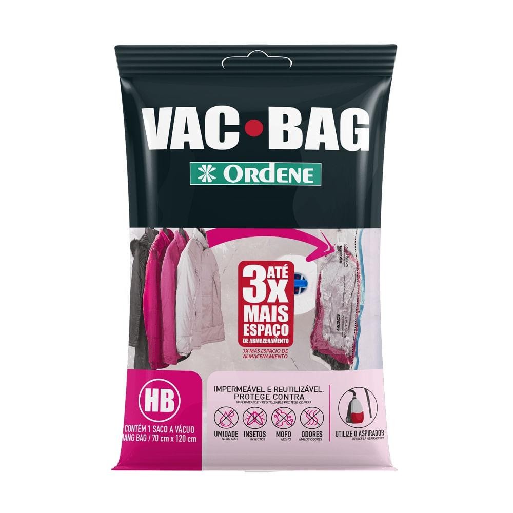 Saco a Vácuo Organizador Hang Bag com Gancho Transparente 70cm x 1,2m Vac Bag Ordene