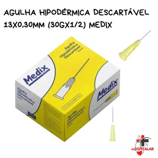 Agulha Hipodérmica Descartável 13x0,30MM (30Gx1/2) - 50 ou 100 Unidades em Oferta na Shopee