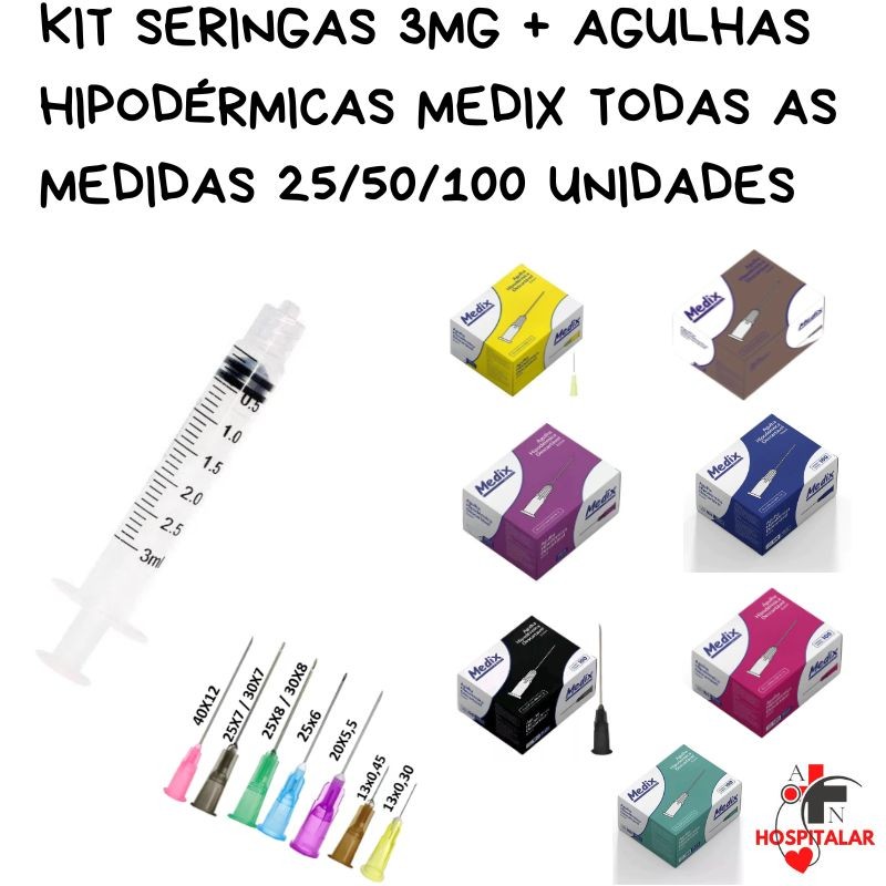 Kit Seringa 3ml Luer Lock + Agulhas Hipodérmicas medix em Oferta na Shopee