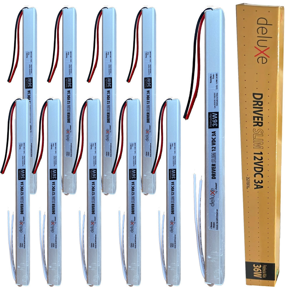 Kit 10 Fonte Slim Driver 12V 3A 36W Bivolt 127v 220v Para Perfil Fita De Led Avant