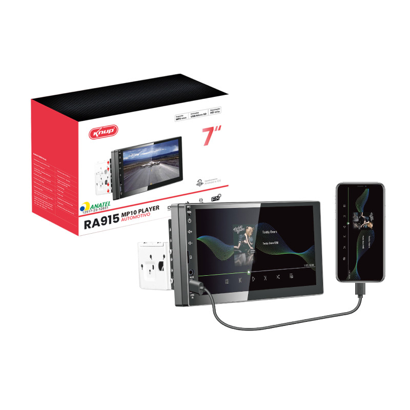 Central Multimídia Tela Touch 7" Bluetooth Knup KP-RA915