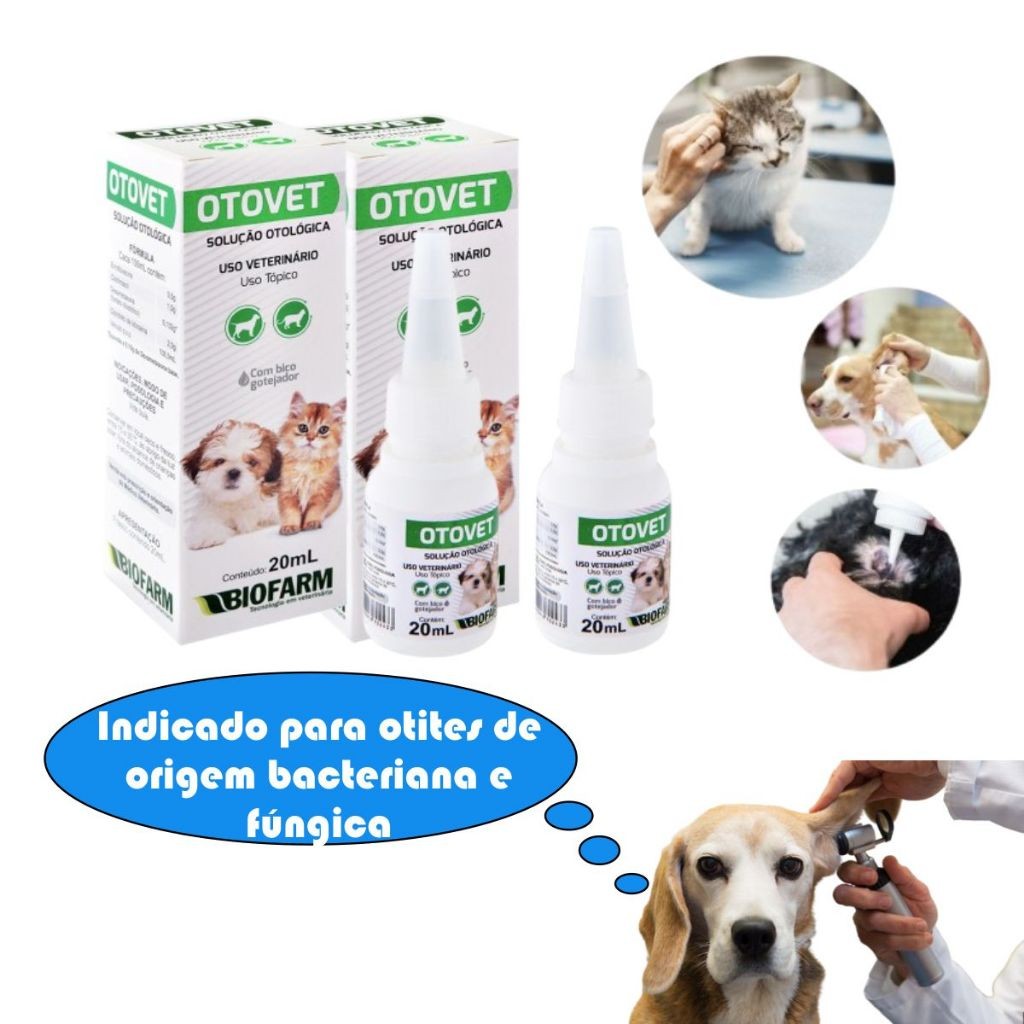 Otovet Solução de Tratamento Otológico Remédio Ouvido Otite para Cães e Gatos - 20mL - Biofarm
