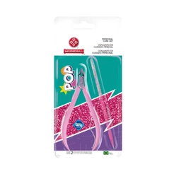 Alicate De Cutícula Com Espátula Dupla Pop 751 Rosa Mundial