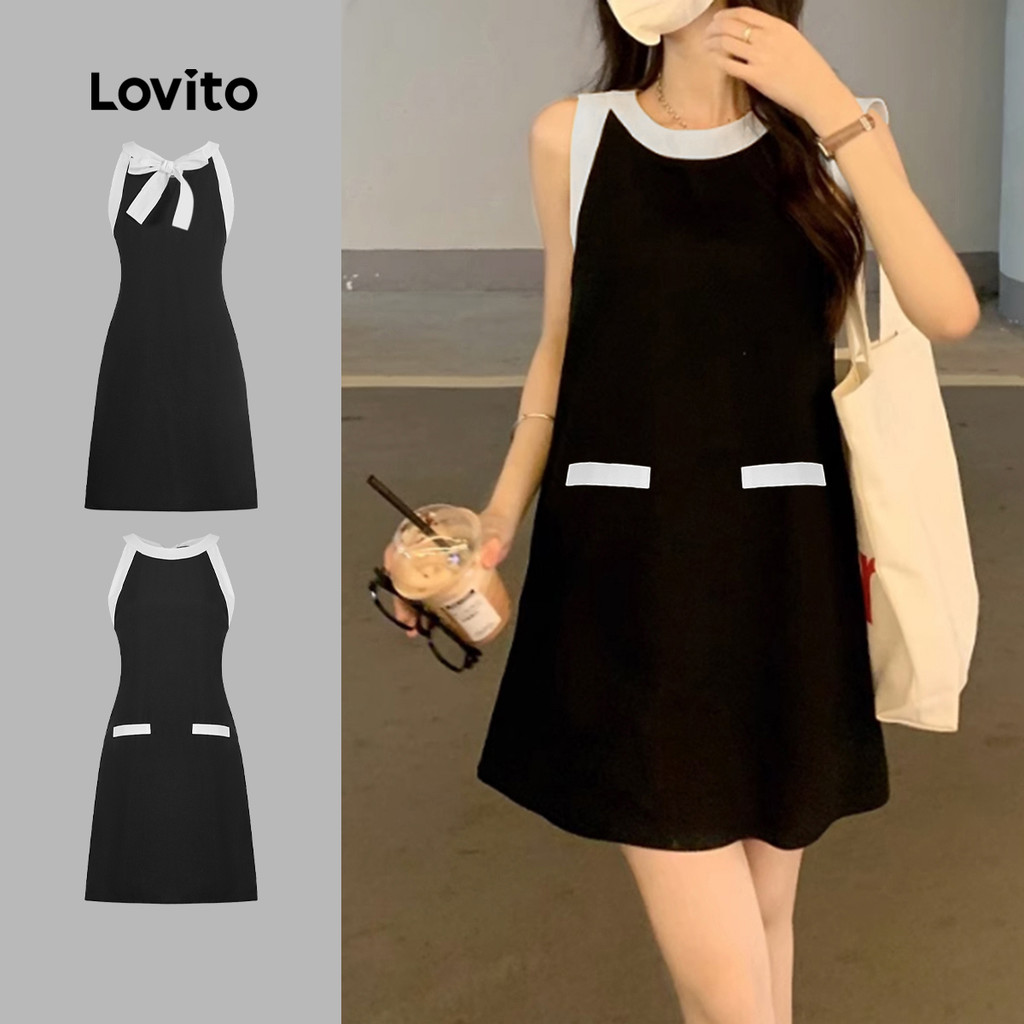 Lovito Vestido Casual liso com bolso falso e cadarço para mulheres L131ED149 - Women Clothes