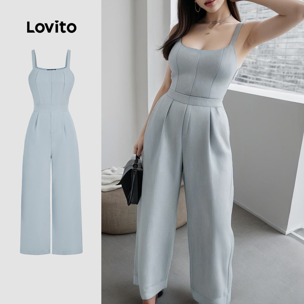 Lovito Macacão Casual de linha de estrutura lisa para mulheres L131ED045 - Women Clothes