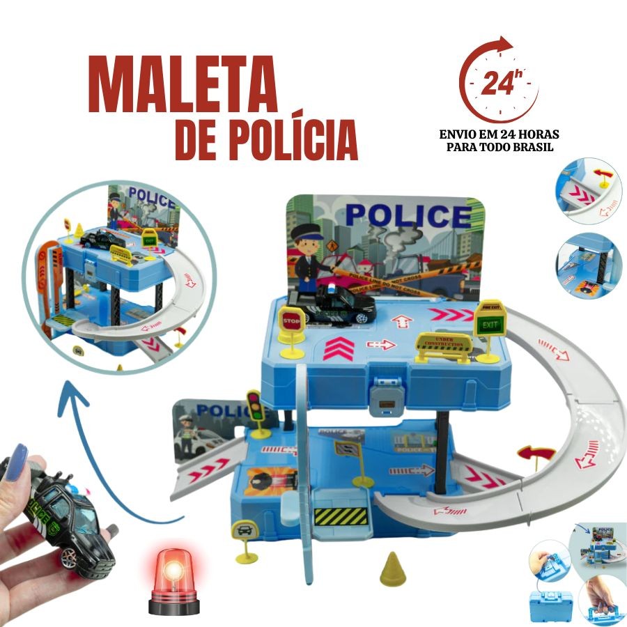 Maleta de Policia Brinquedo Desmontável Pista de Corrida Estação Policial