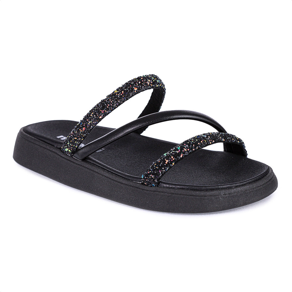 Sandalia Papete Moleca Feminina Tiras Strass Macia