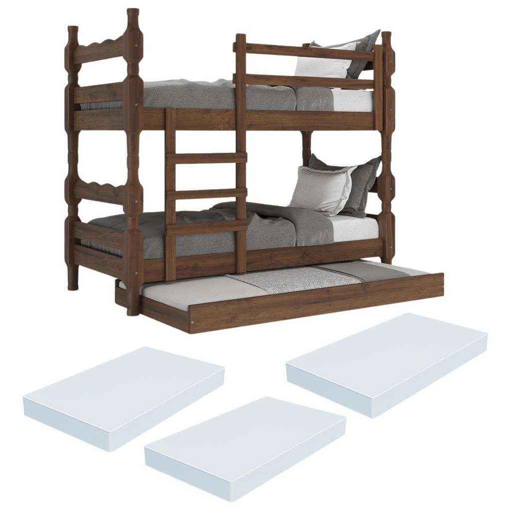 Treliche Madeira Maciça - vira 2 Camas - com Colchões Inclusos Porto Multimóveis CR35108 em Oferta na Shopee