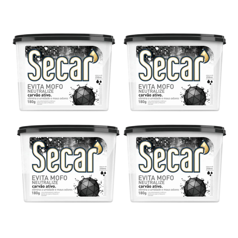 4 Antimofo Secar Neutralize Carvão Ativado 180g Desumidificador Bolor Guarda-Roupa Gaveta Closets