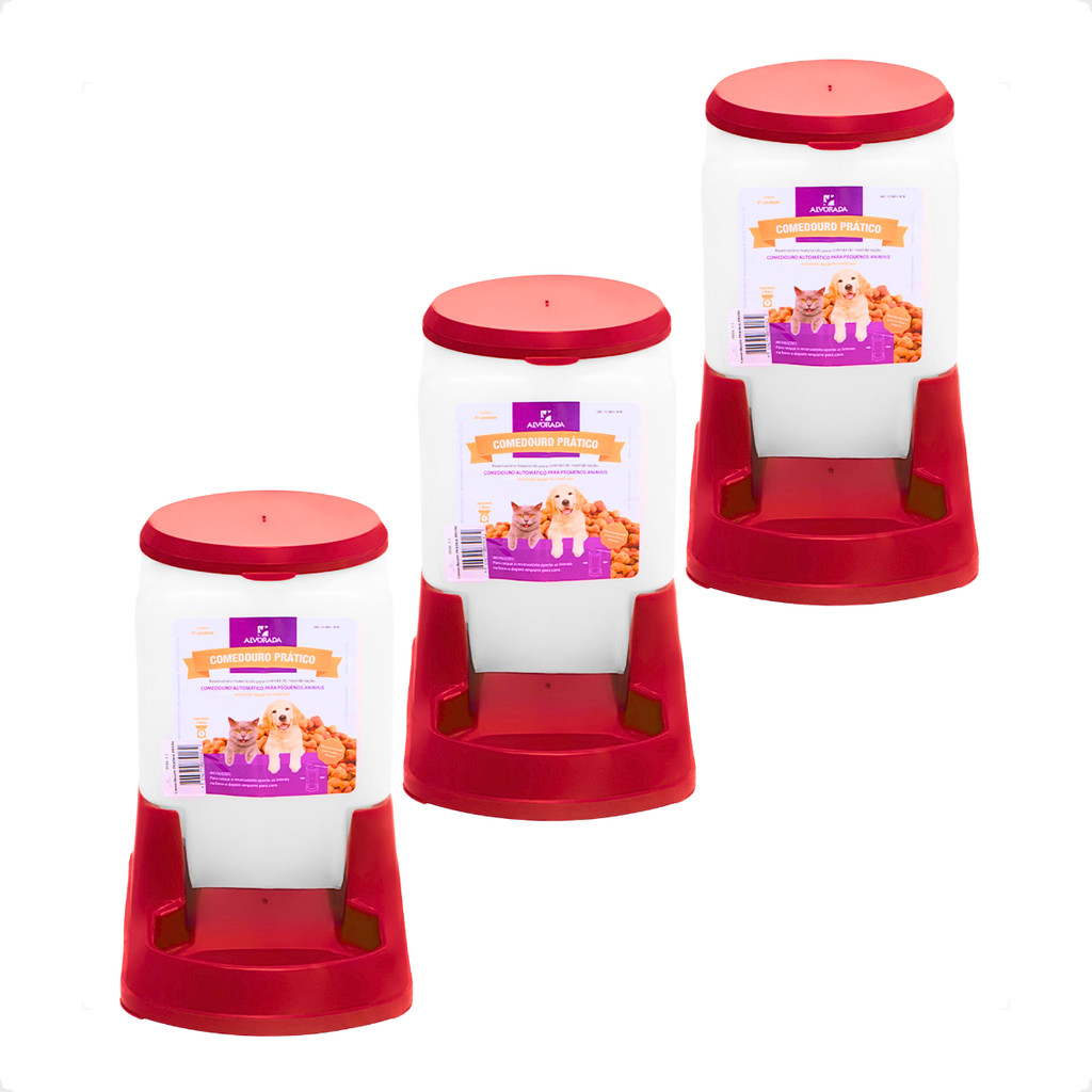 Kit 3 Comedouro Pratico Alvorada 3 Litros - Vermelho