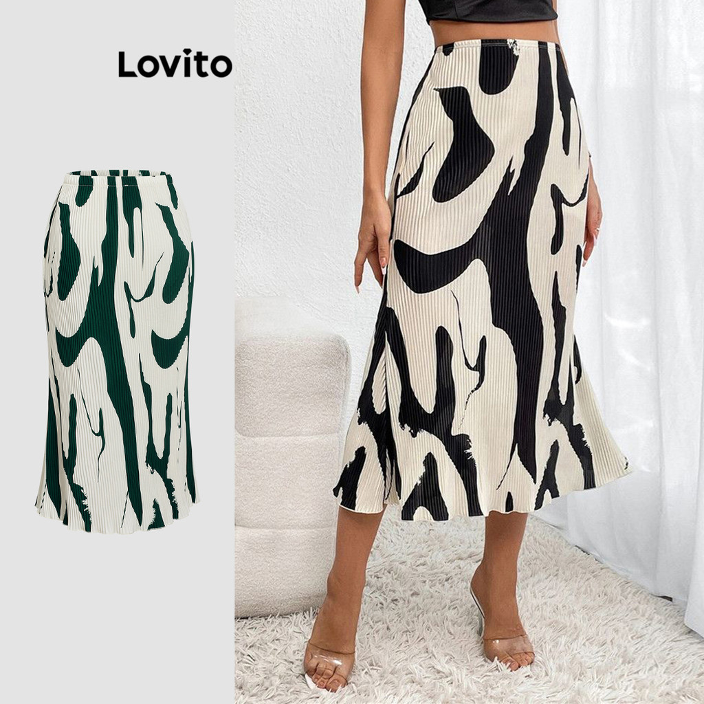 Lovito Saias Elegantes Com Padrão Geométrico Para Mulheres LNL36010 (Multicolorido) em Oferta na Shopee