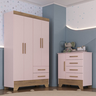 Quarto Infantil Guarda Roupa 4 Portas e Cômoda Catavento Rodial em Oferta na Shopee