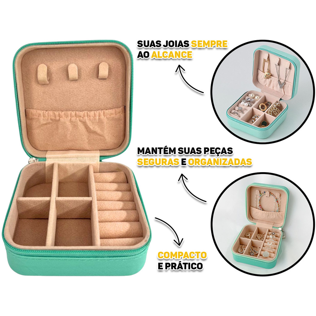 Organizador Viagem Mini Porta Joias Para Acessórios Pulseira Anel Colar Com Divisórias Zíper em Oferta na Shopee