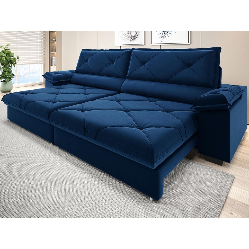 Sofá com Carregador USB e Molas no Assento Retrátil Reclinável Maestro 2,50m Veludocristal - NETSOFAS em Oferta na Shopee