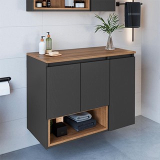 Gabinete de Banheiro Cecília 3 PT Grafite e Mel em Oferta na Shopee