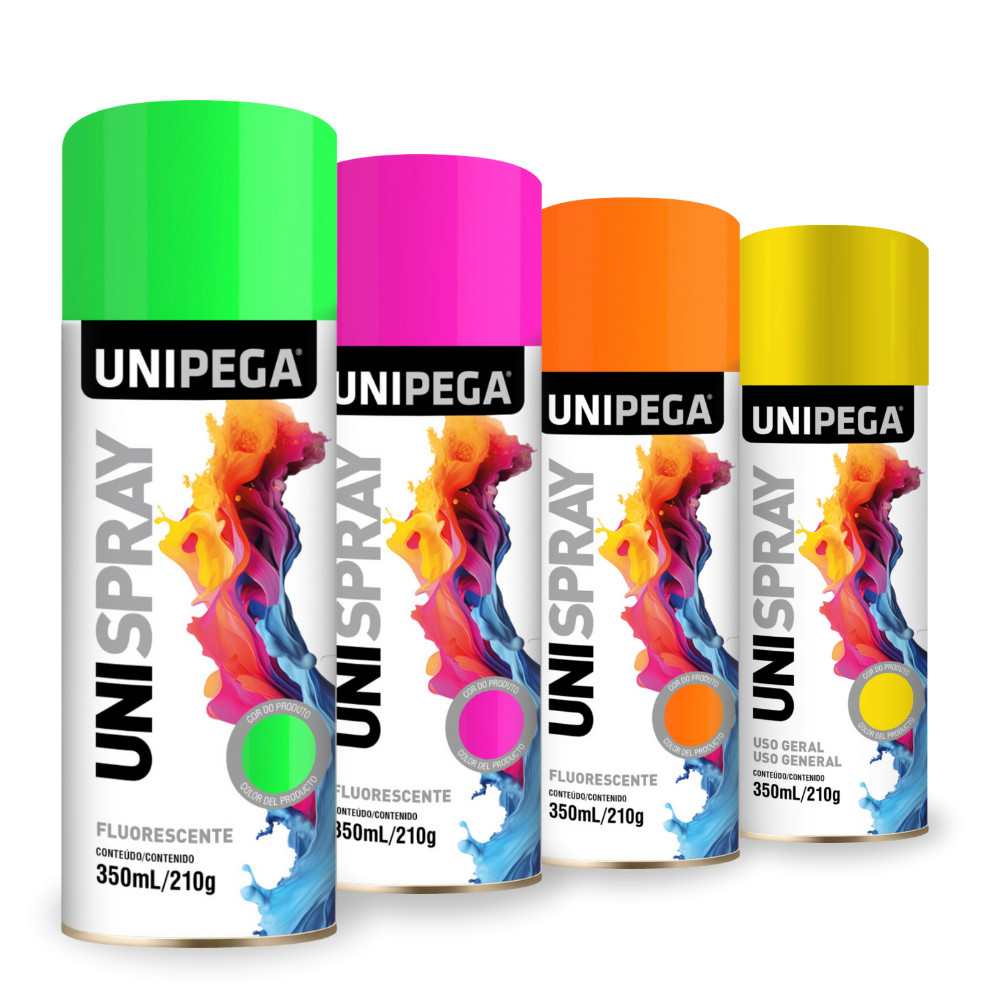 Tinta Spray Fluorescente 350ml Multiuso Unipega Amarelo Laranja Verde Rosa Aerossol