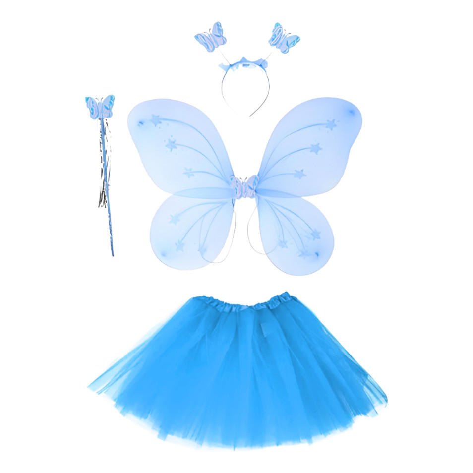 Kit Borboleta Infantil Fada C/ Asa Varinha Tiara E Saia Tule 30cm e 40cm Todas as Cores