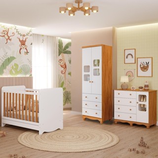 Quarto Bebê Completo Berço Americano  Ben 3 em 1 Guarda Roupas 2 Portas Cômoda Uli 100% MDF em Oferta na Shopee