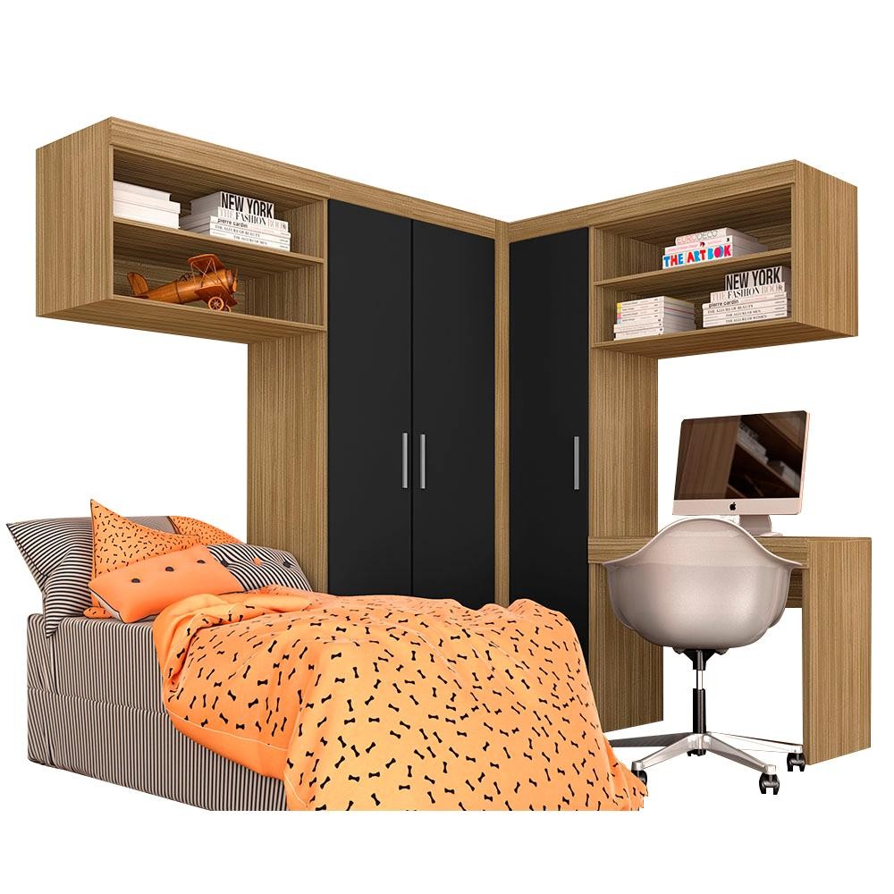 Guarda Roupa Modulado Com Escrivaninha Luzia Bor/pr - Móveis Arapongas em Oferta na Shopee