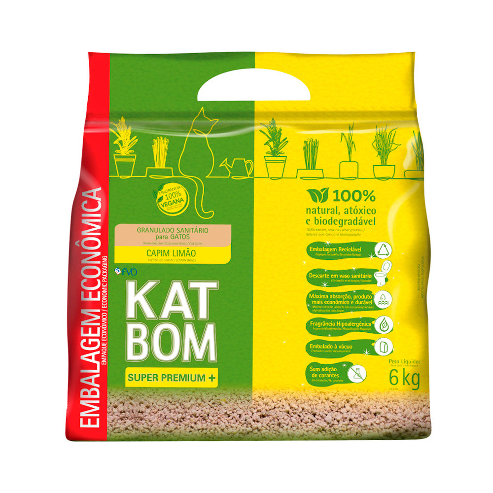 Areia Higiênica Katbom Granulado Para Gatos Capim Limão 6kg em Oferta na Shopee