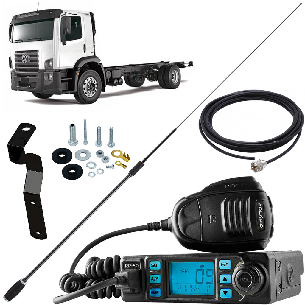 Rádio Px 80 Canais Argentina Black Cabo 5,5m Parafusos Suporte Parabrisa VW Constellation