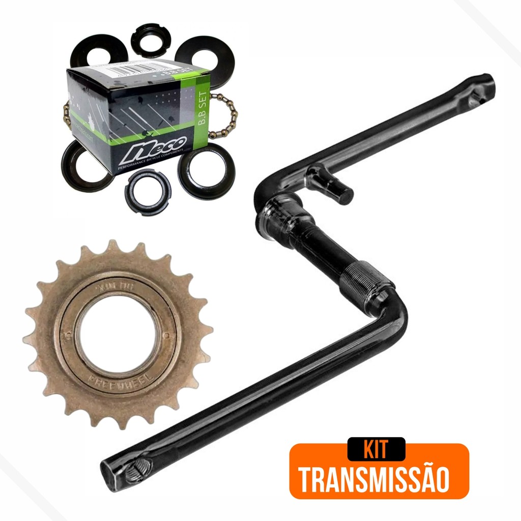 Transmissão Bike 26 - Central 45mm Neco + Pedivela Monobloco 165mm + Roda Livre Catraca 20d