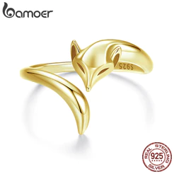 Bamoer 925 Sterling Sliver Anel Aberto Raposa Cor Dourada Moda Joias Presentes Para Mulheres