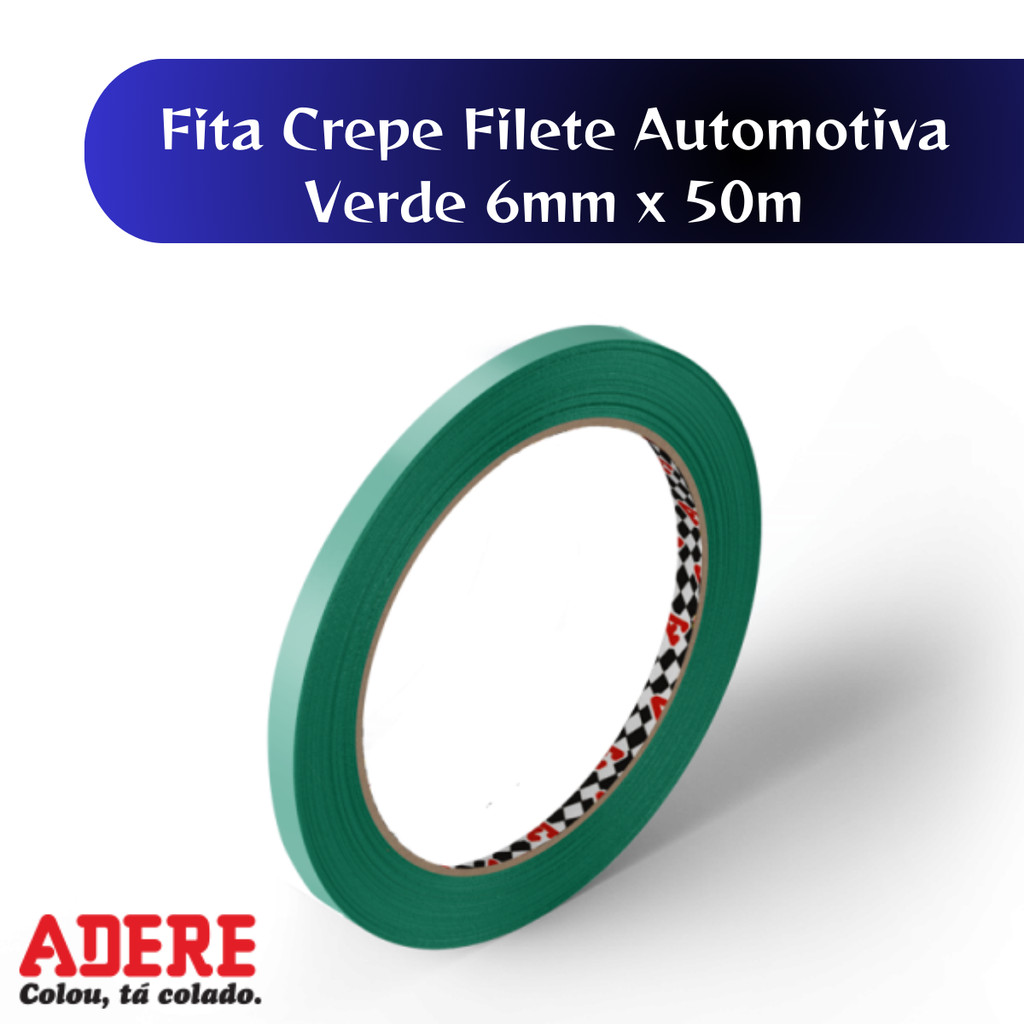 Fita Crepe Filete Automotiva Verde Pintura Artística e Precisa  6mm X 50m Adere