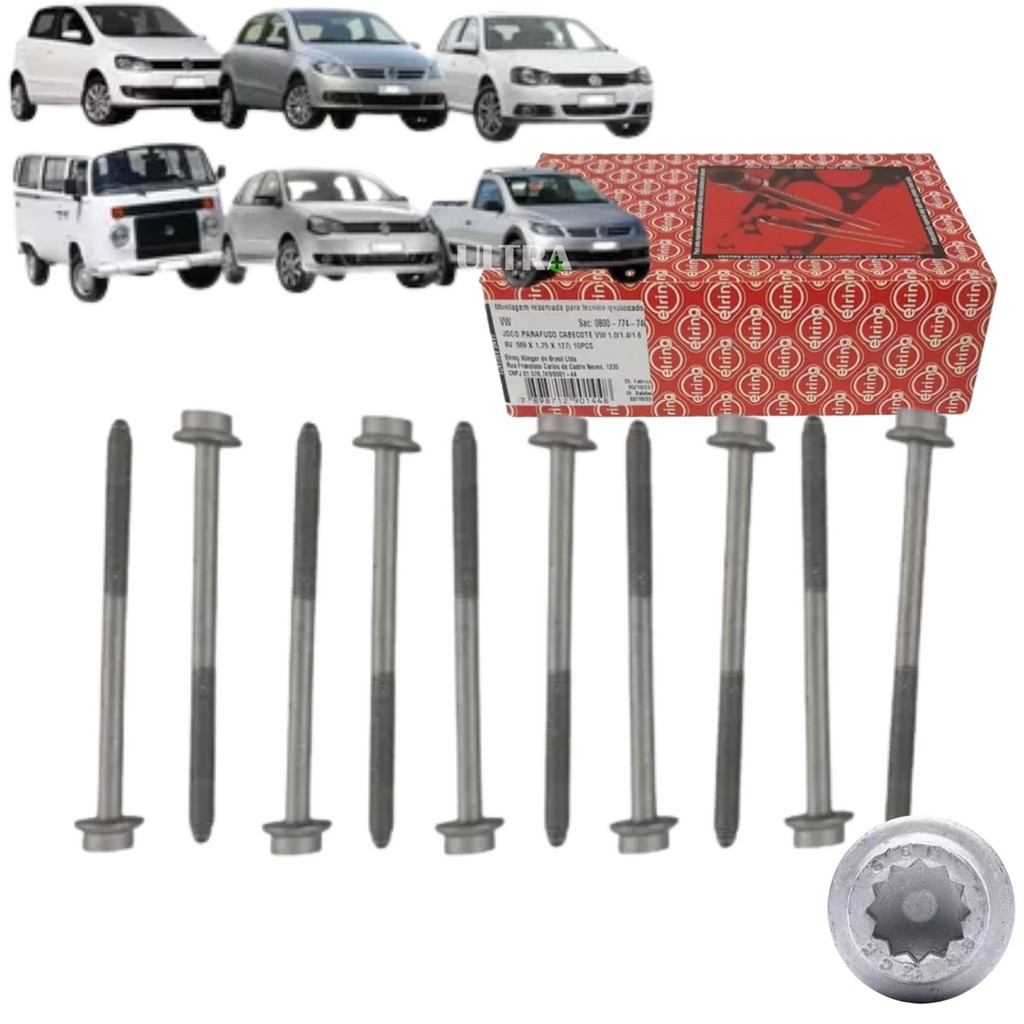 Kit Jogo Parafuso Cabeçote Motor para VW Volkswagen EA 111 / AT - 1.0 1.4 1.6 8v - Gol / Saveiro / Voyage / Fox / CrossF