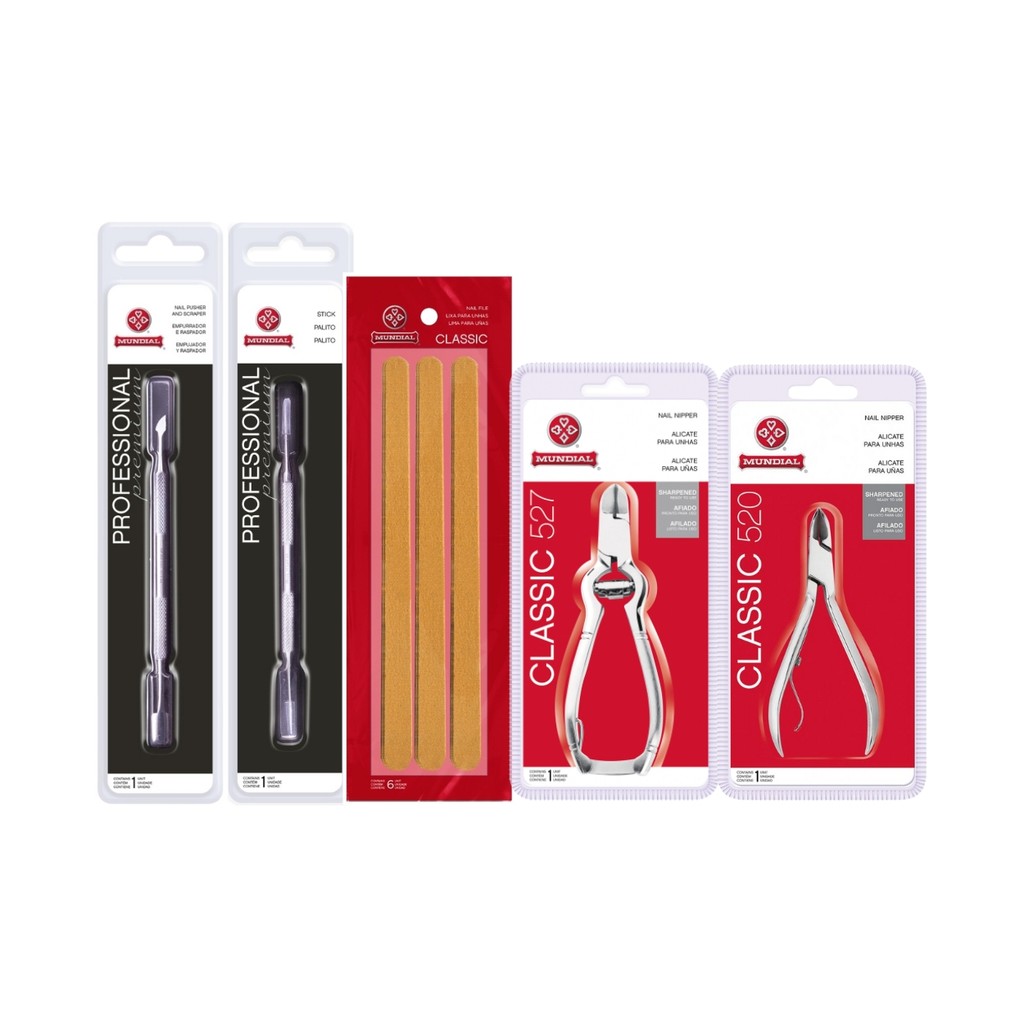 Kit Alicates 527 E 520 Palito Espátula 6 Lixas Unha Mundial