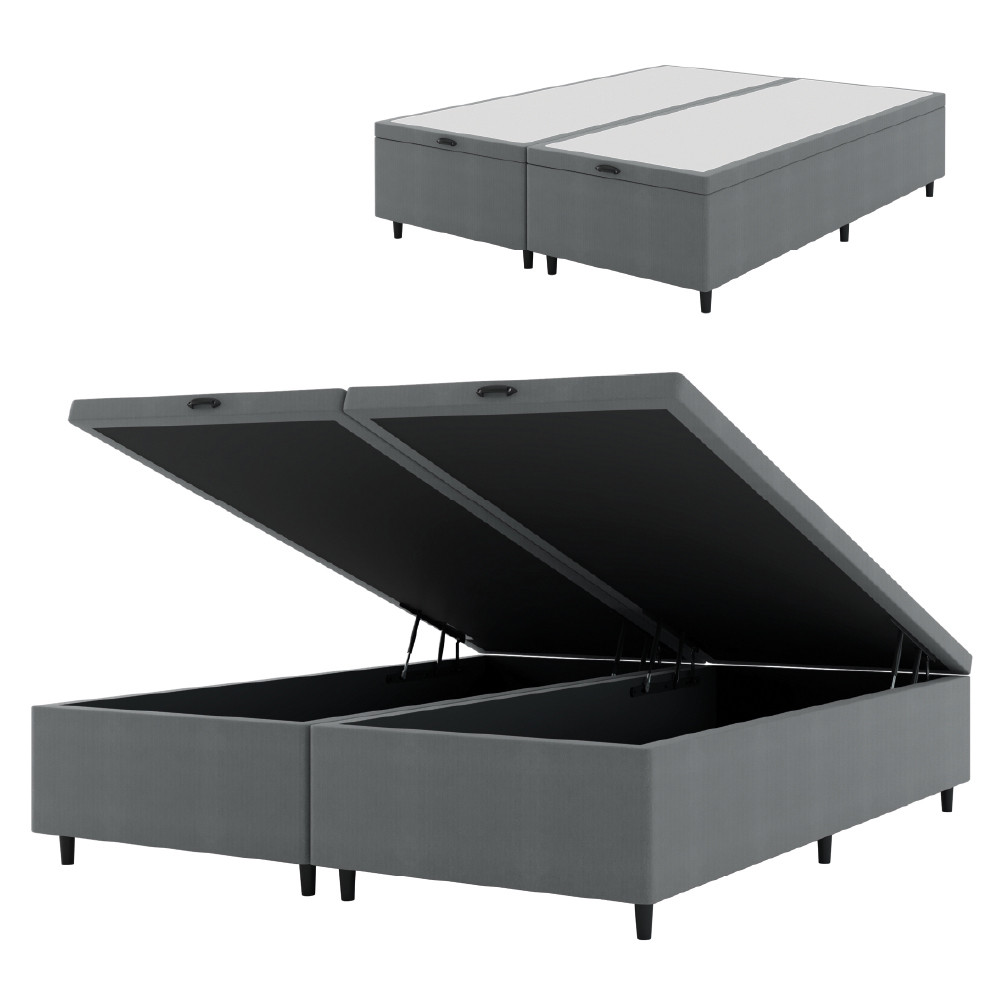 Cama Box Com Baú King 1,93m Prince Suede Cinza - Home & Living