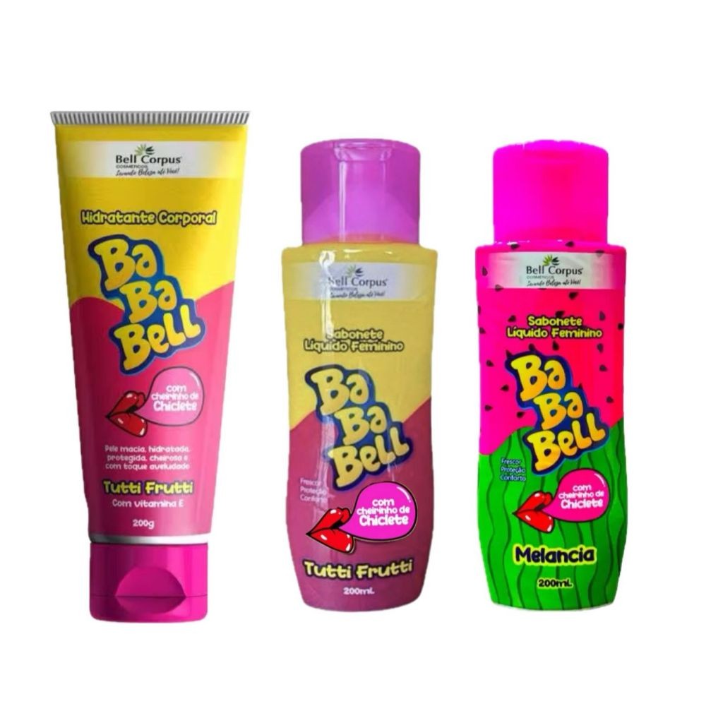 Kit Bababell Hidratante Corporal Tutti Frutti 200g + Sabonete Líquido Íntimo tutti Frutti e Melancia 200ml - Bell corpus