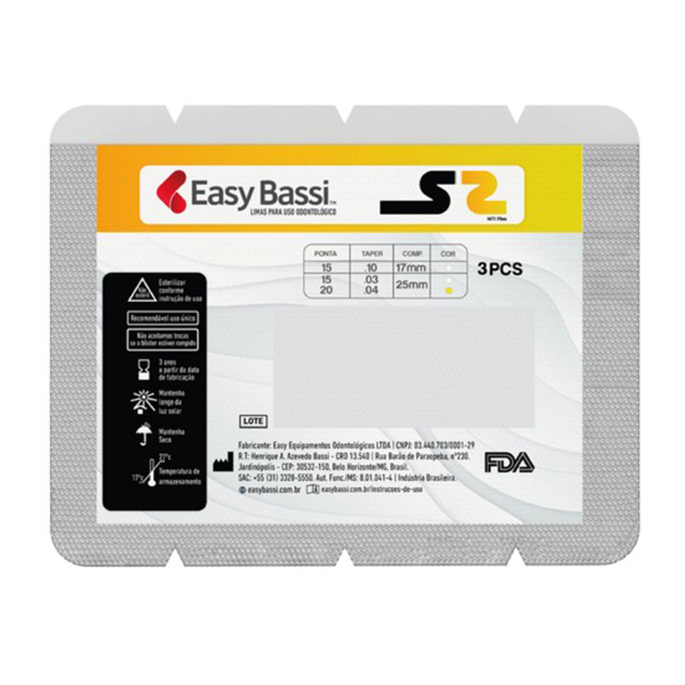 Kit Amarelo de Limas Endodônticas Rotatórias S2 3 Un Bassi