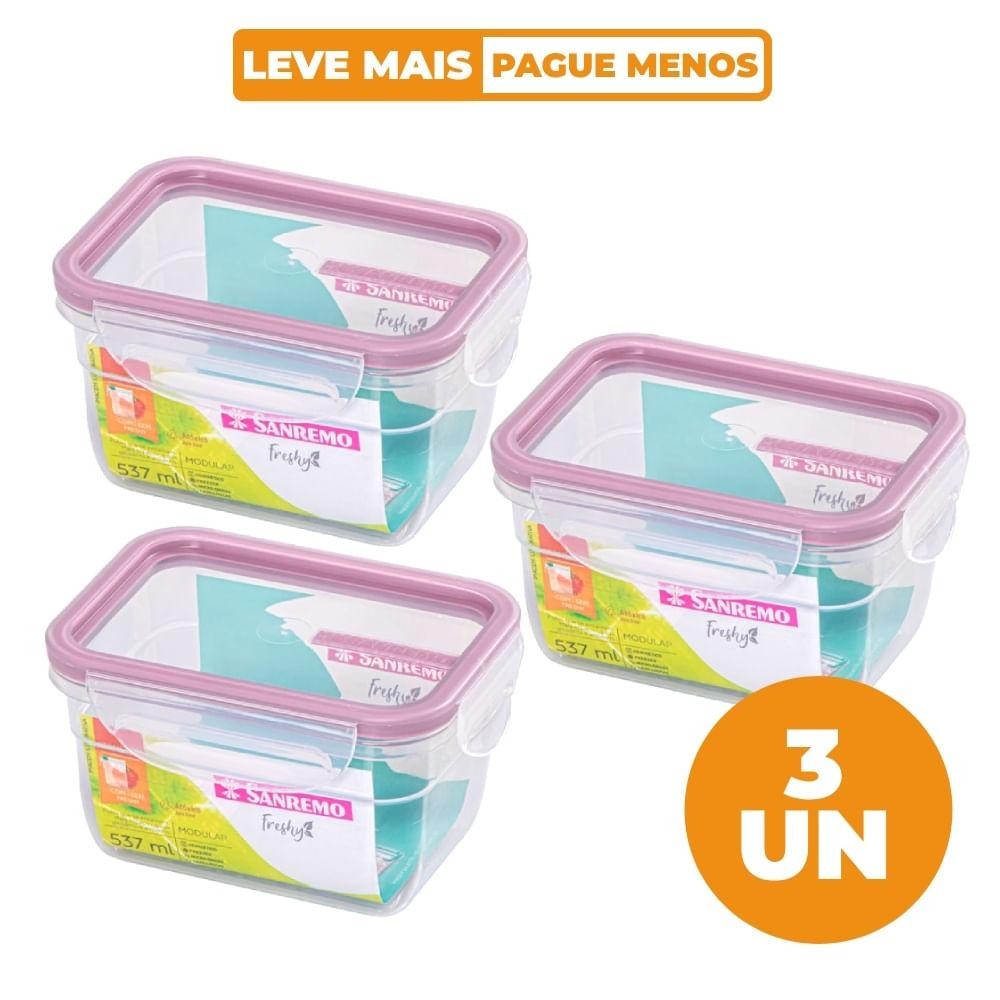 Kit 3 Potes Plásticos com Travas Herméticos Açaí 537ml Freshy Sanremo em Oferta na Shopee