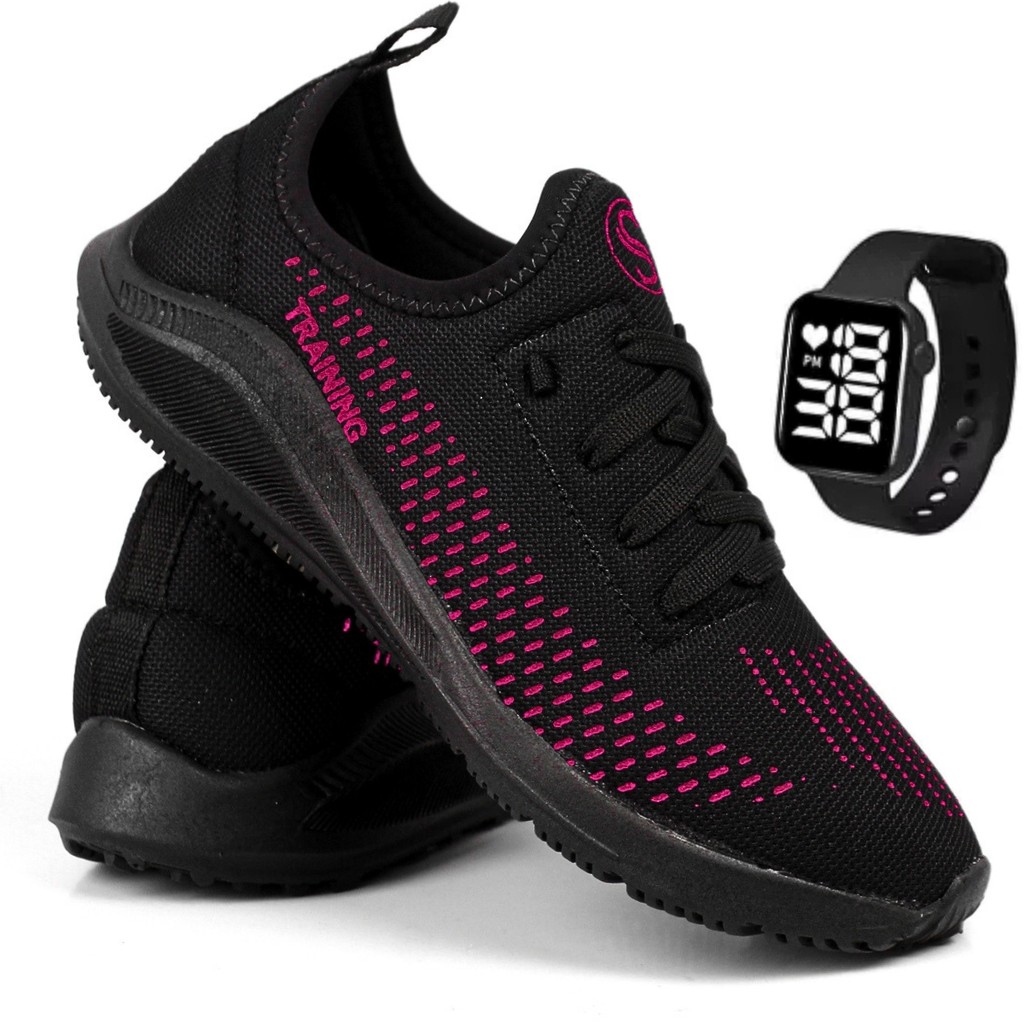 Tenis Academia Esportivo Corrida Caminhada Treino Crossfit Feminino Olimp Macio Confortavel+Relogio