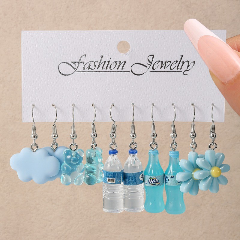 5 Pares/set Flor Azul Urso Brincos Para Meninas Simples Moda Nuvem Resina Brinco Festa Jóias Presentes em Oferta na Shopee