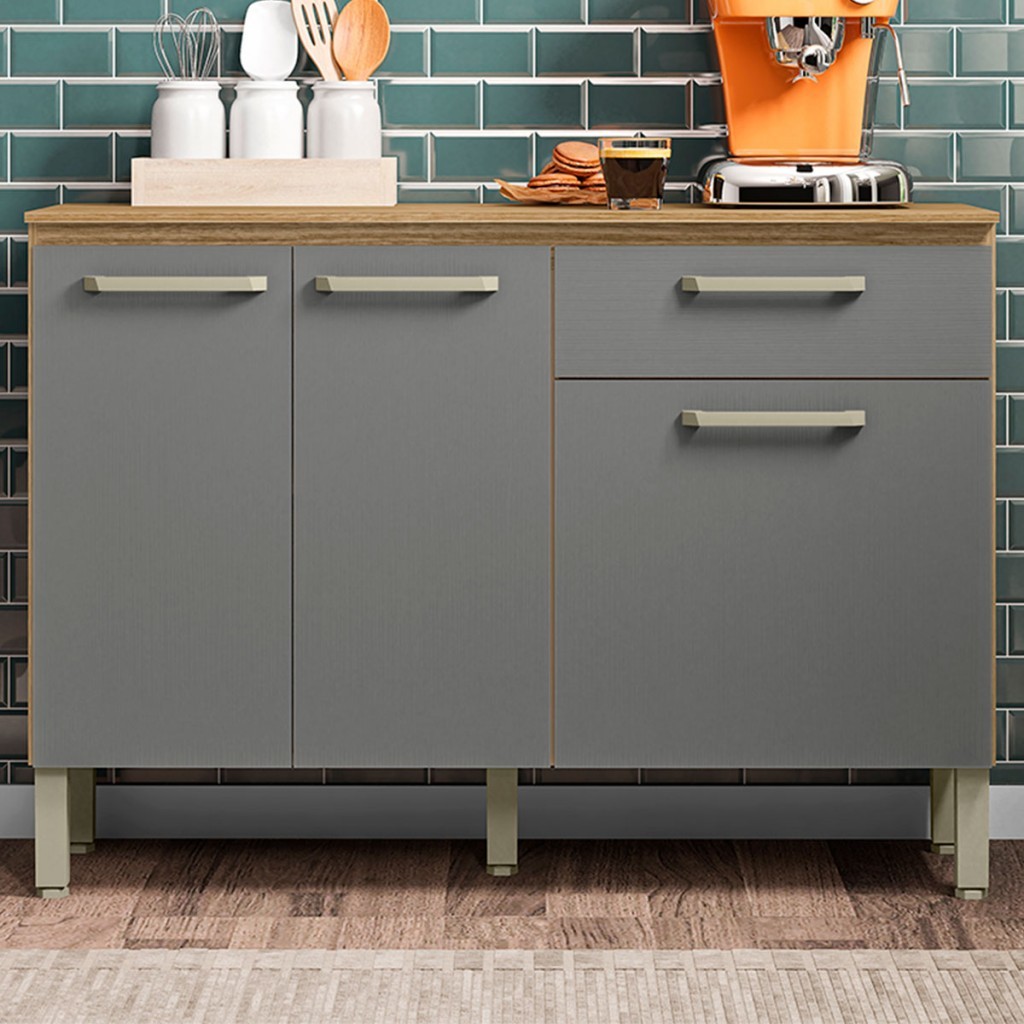 Balcão de Cozinha Boreal 3 Portas 1 Gaveta Freijó/Gris - Pnr Móveis em Oferta na Shopee