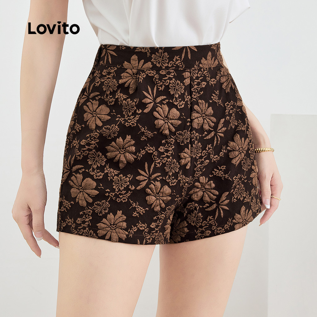 Lovito Short Feminino Casual Curto Floral Jacquard Verão/primavera L131ED660