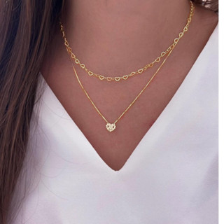 KIT 2 Colar Choker coração amor + Colar Com coração Ponto De Luz Banhadas a Prata 925 a ouro 18k em Oferta na Shopee