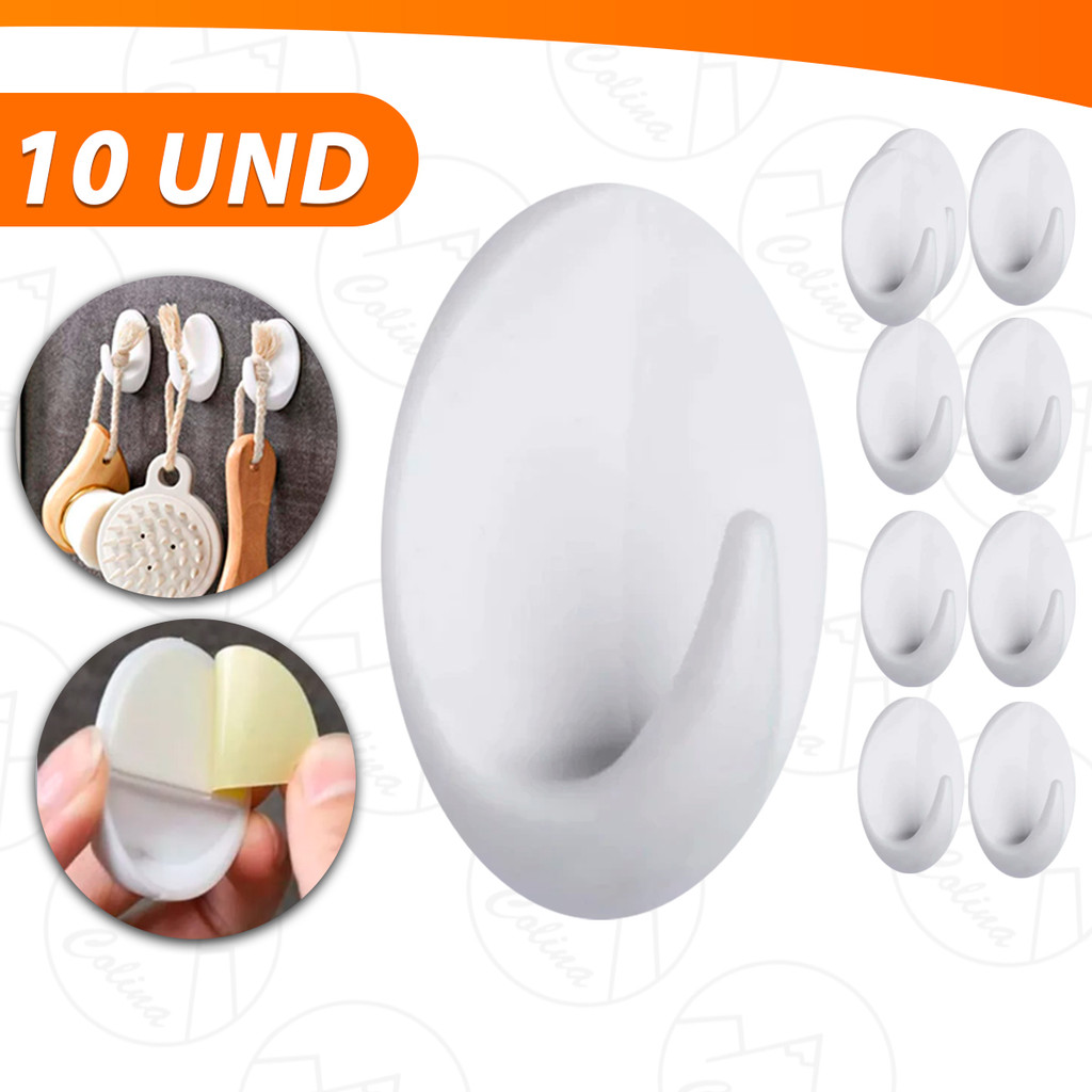 Ganchos Adesivo Plástico Branco Parede Toalha Cozinha Banheiro Kolling Sell