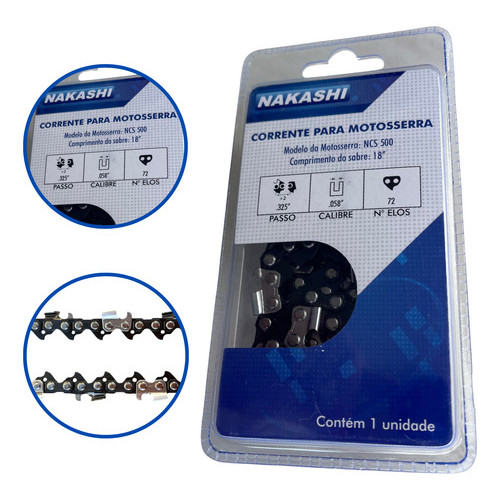 Corrente Nakashi Para Motosserra 36 Dentes .325'' 1.5mm 72 Elos Para Sabres De 18 Polegadas