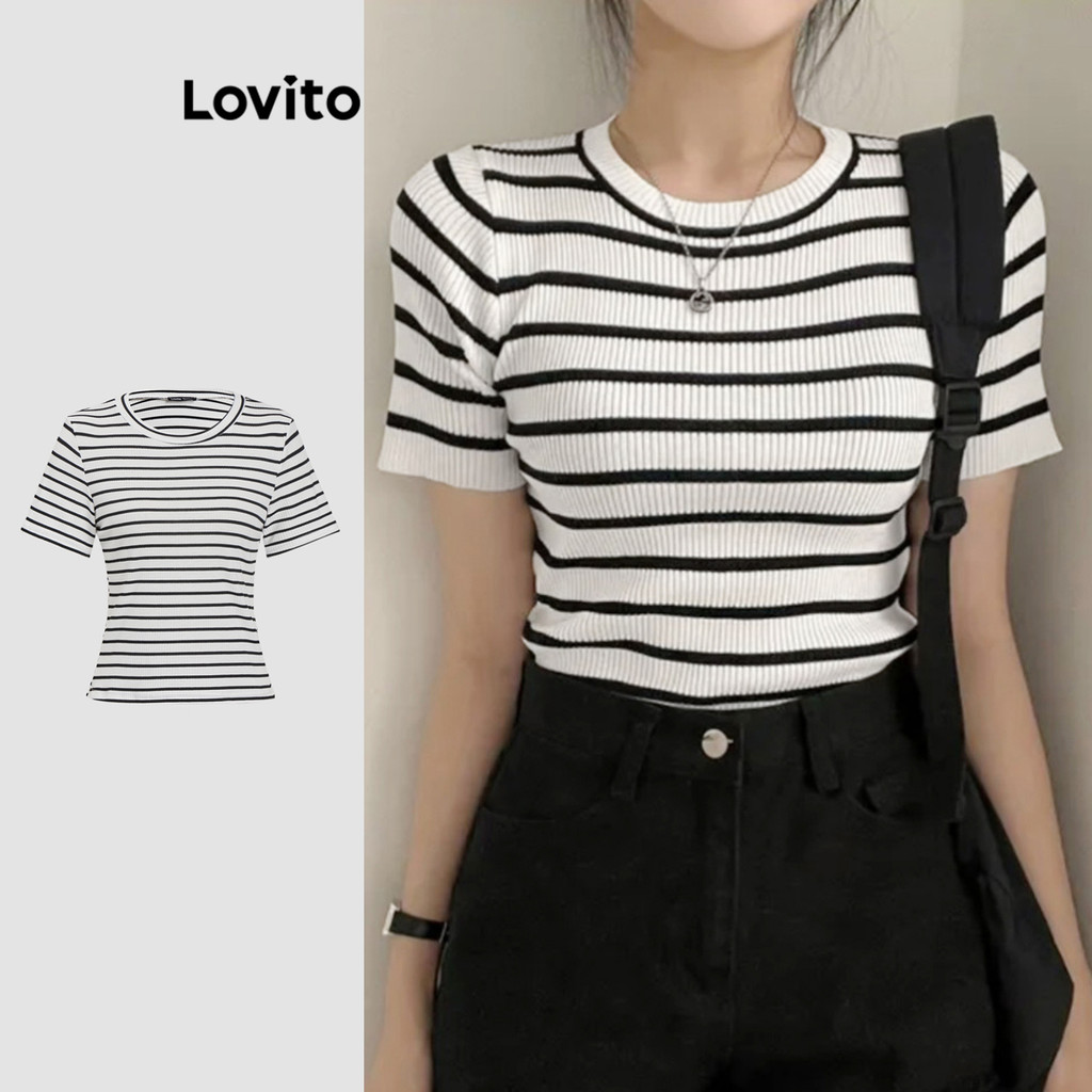Lovito Camiseta listrada casual para mulheres L113MD402