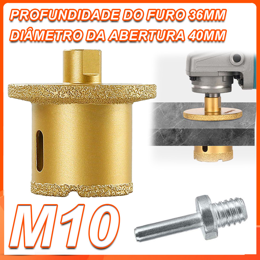 M10 36mmx40mm  Broca Serra Copo Diamantada Eletrolítica Para Furadeira Furar Porcelanato Vidro Cerâmica