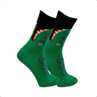 Meia Divertida Estampada Cano Longo Verde Jacaré Mordida em Oferta na Shopee