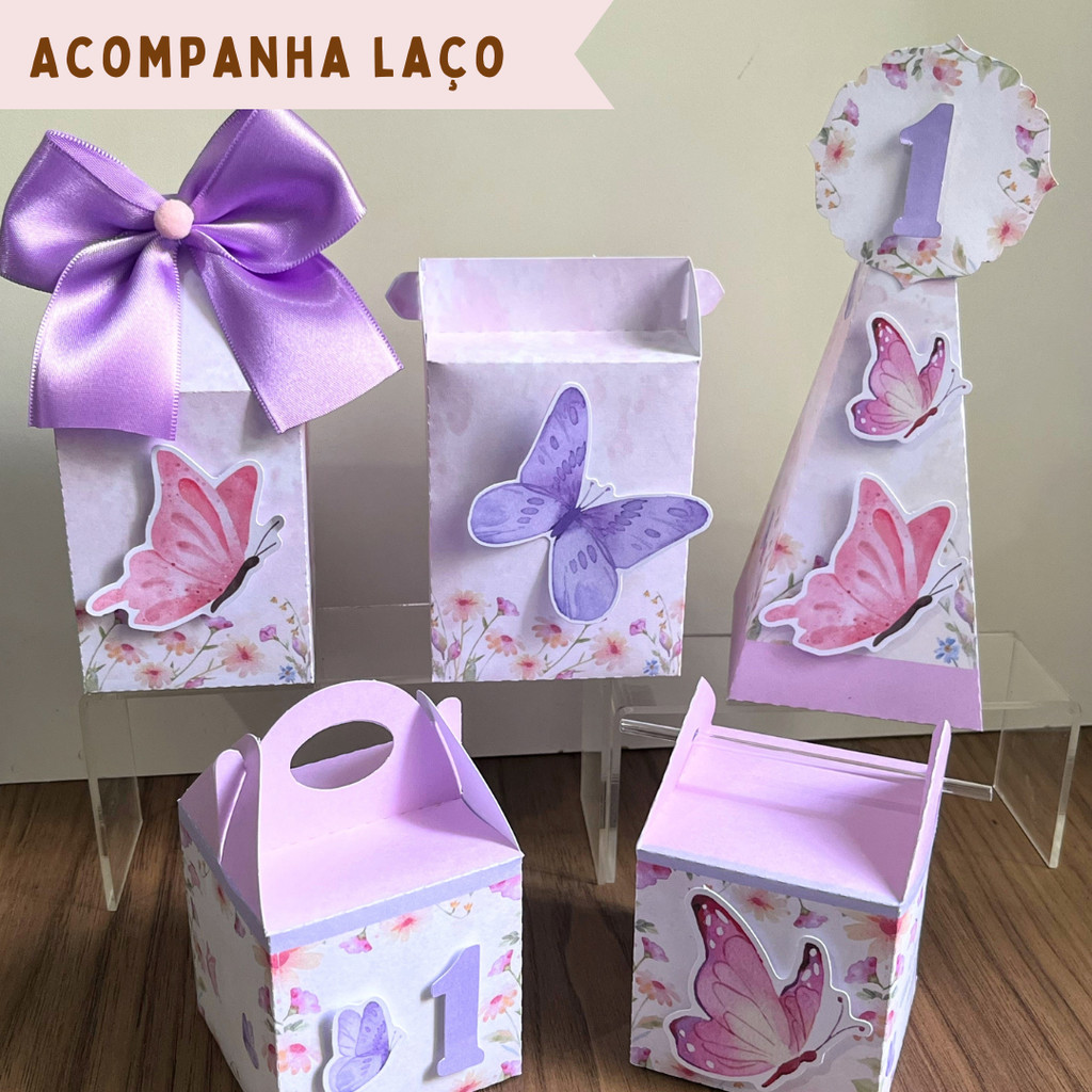 Kit Pegue e Monte Jardim Encantado Borboletas Festa Lembrancinha Aniversário Personalizados Lilás